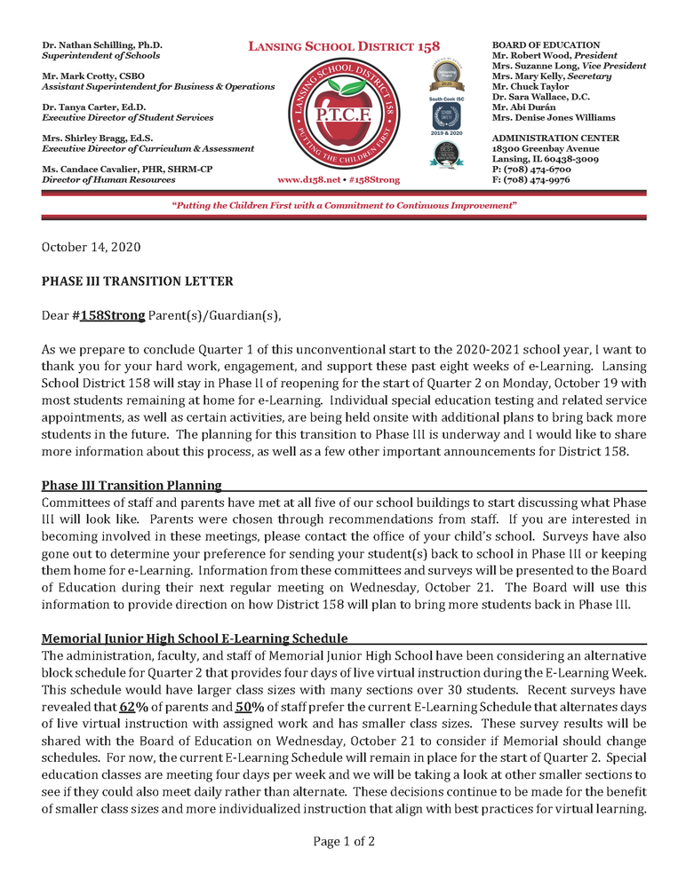 Phase III Transition Letter 10-14-20