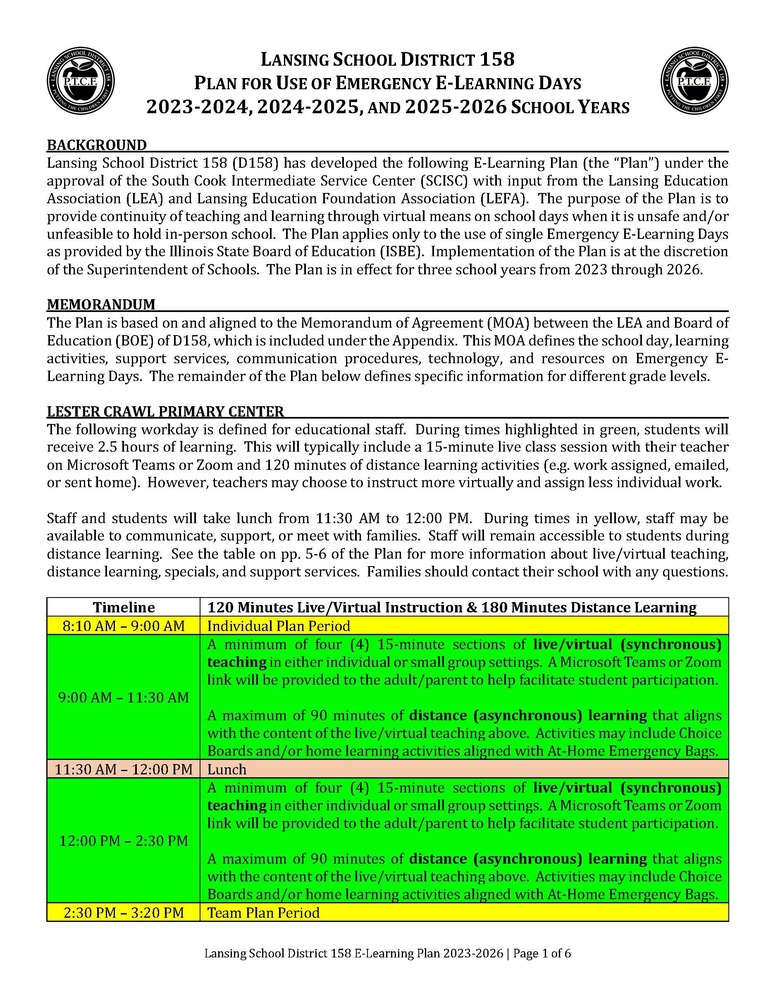D158 E-Learning Plan 2023-2026