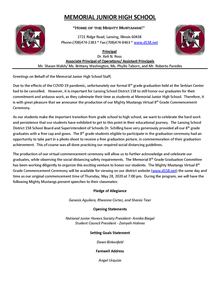 Virtual Mighty Mustangs Graduation Announcement