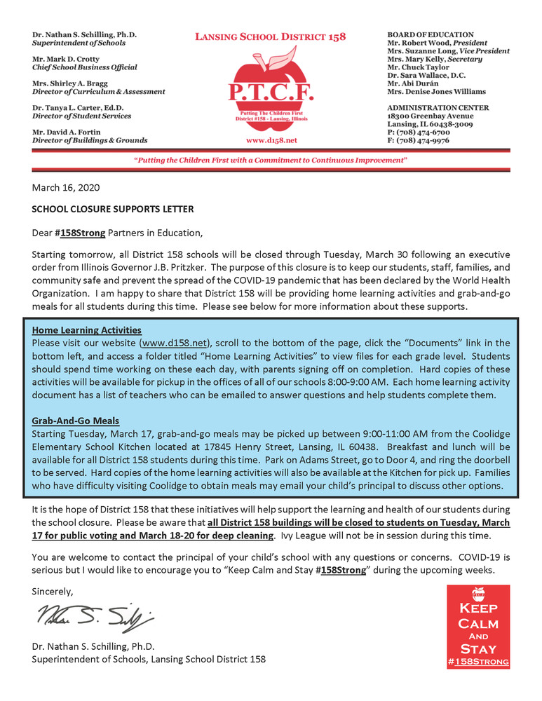 District 158 Closure Support