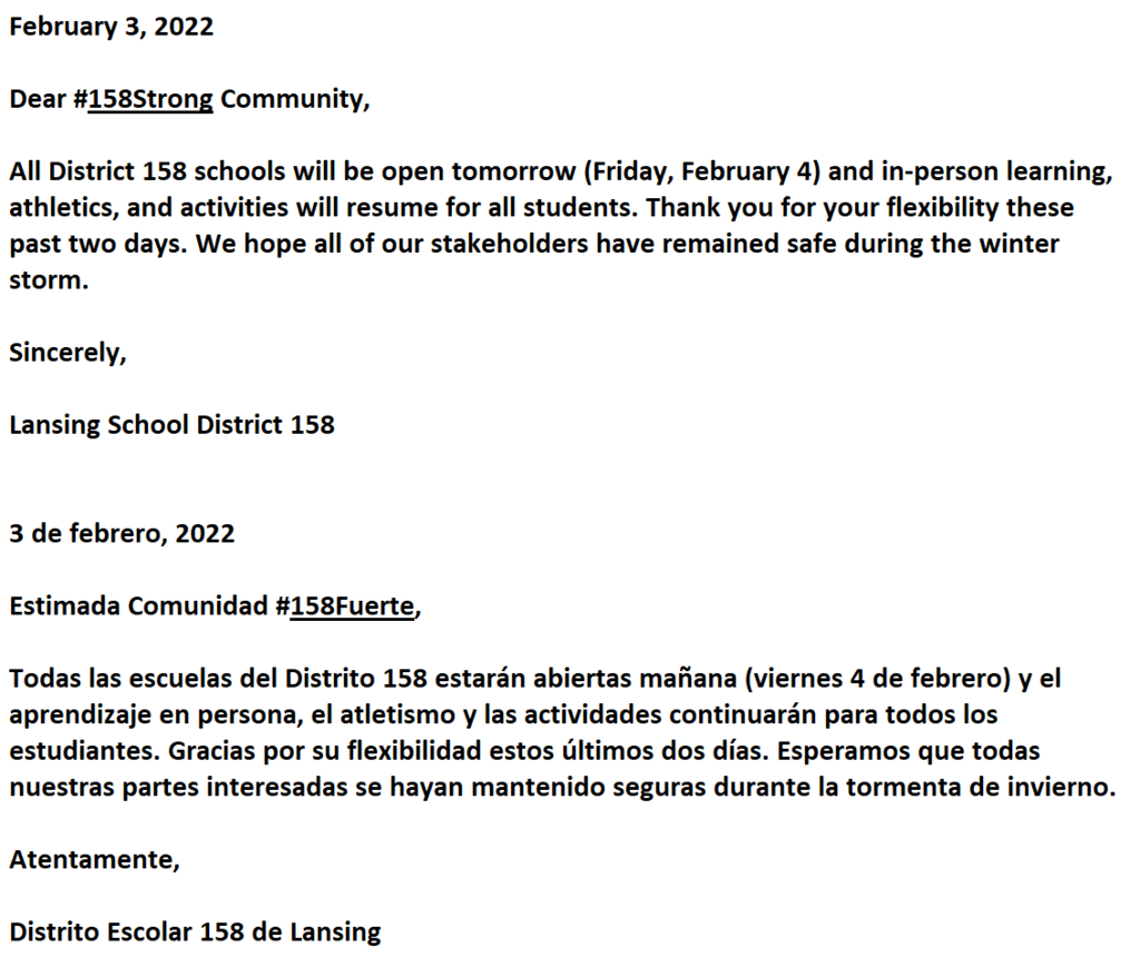 D158 Schools Open 02-04-22